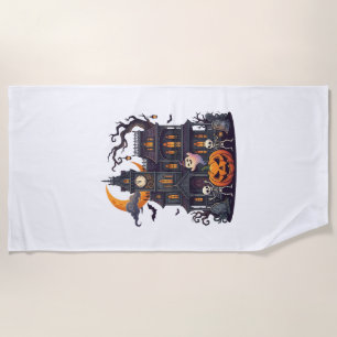 Serviette De Plage Maison Hantée Halloween Squelettes Citrouille Fant