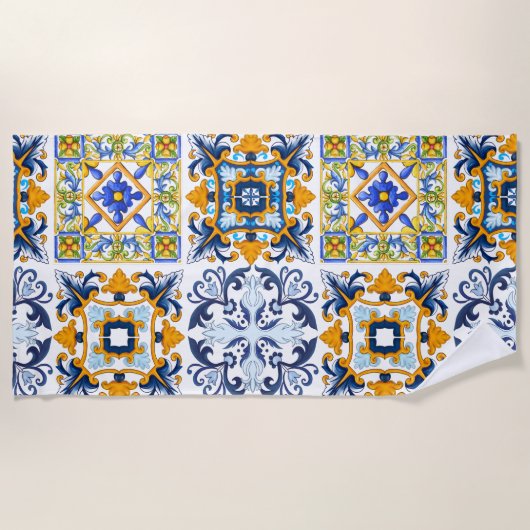 Serviette De Plage Majolica ,lemons,Sicilian tiles  (Devant)