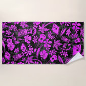 Serviette De Plage Makapuu Beach Batik hawaïen Noir et rose (Devant)
