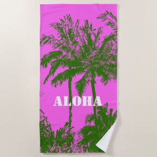 Serviette De Plage Makena Beach Hawaiian Sketchy Palms Fuchsia