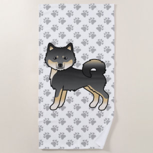 Serviette De Plage Malamute d'Alaska noir et fauve Chien de dessin an