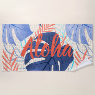 Serviette De Plage Maleah Monstera Tropical Hawaiian Watercolor- Blue