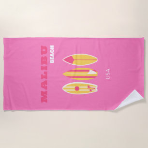 Serviette De Plage Malibu, Malibu Beach, Californie, Preppy, rose