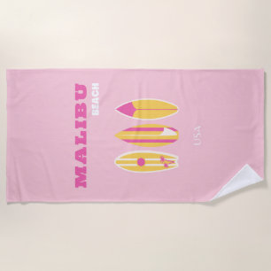 Serviette De Plage Malibu, Plage de Malibu, Preppy, Rose