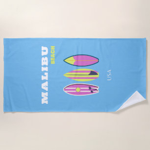 Serviette De Plage Malibu, Plage de Malibu, Tropical, Preppy, Bleu