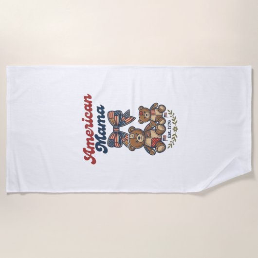 Serviette De Plage Mama Américaine Ours Patriote Patchwork Vector Des (Devant)