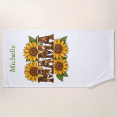 Serviette De Plage Mama Tournesols Monogramme Nom Initiales, Cadeau M (Devant)