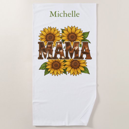 Serviette De Plage Mama Tournesols Monogramme Nom Initiales, Cadeau M (Devant)