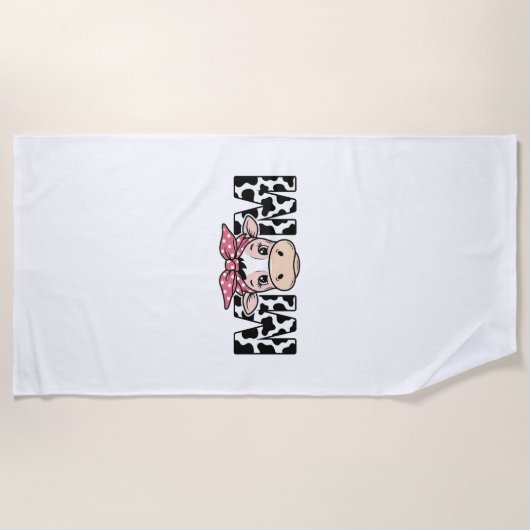 Serviette De Plage Maman Vache Mignonne Nœud Conception Graphique_1 (Devant)