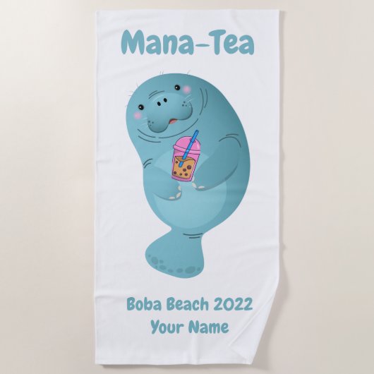 Serviette De Plage Mana-tea personnalisé Manatee Boba Tea Beach Servi (Devant)
