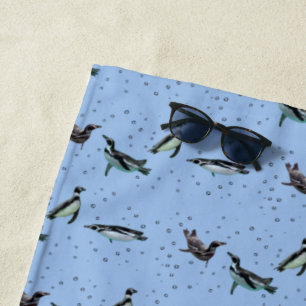 Serviette de plage Manchots pétillants (Bleu clair