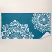Serviette De Plage Mandala blanc sur fond bleu (Devant)