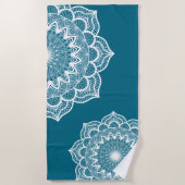 Serviette De Plage Mandala blanc sur fond bleu (Devant)