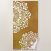 Serviette De Plage Mandala blanc sur fond doré (Devant)