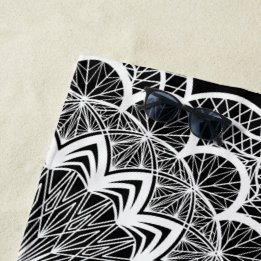 Serviette De Plage Mandala blanc sur fond noir