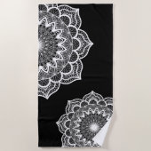 Serviette De Plage Mandala blanc sur fond noir (Devant)