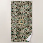 Serviette De Plage Mandala de dentelle d'or de Poissons (Devant)