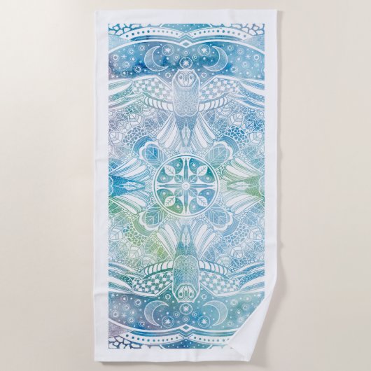 Serviette de plage Mandala de la chouette à monogr (Devant)