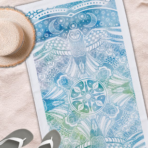Serviette de plage Mandala de la chouette à monogr