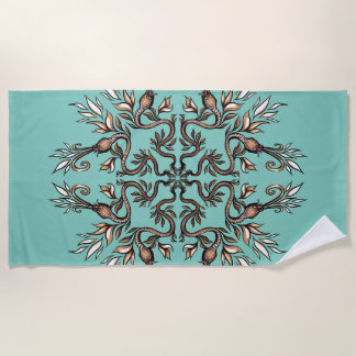Serviette De Plage Mandala des serpents Art Nouveau - Teal Acaddemia 