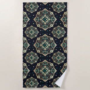Serviette De Plage Mandala émeraude dorée