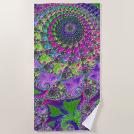 Serviette De Plage Mandala fractale multicolore vibrant (Devant)