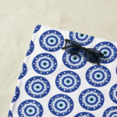 Serviette De Plage Mandala Grec Mal Eye Motif Bleu Blanc (En situation)