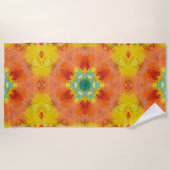 Serviette De Plage Mandala Hexagonal Orange Jaune Rouge et Bleu (Devant)