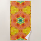 Serviette De Plage Mandala Hexagonal Orange Jaune Rouge et Bleu (Devant)