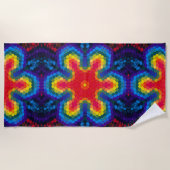 Serviette De Plage Mandala Hexagonal Rouge Jaune et Bleu (Devant)