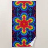 Serviette De Plage Mandala Hexagonal Rouge Jaune et Bleu (Devant)