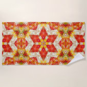 Serviette De Plage Mandala Hexagone Rouge et Jaune (Devant)