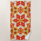 Serviette De Plage Mandala Hexagone Rouge et Jaune (Devant)