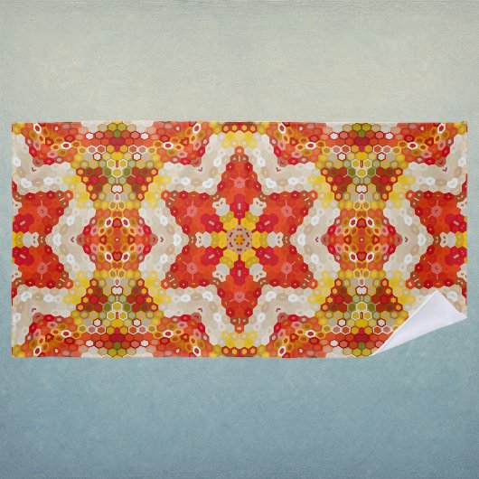 Serviette De Plage Mandala Hexagone Rouge et Jaune