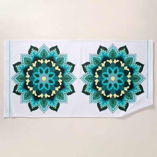 Serviette De Plage Mandala Motif 02 en aqua (Devant)