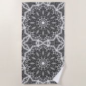 Serviette De Plage Mandala noir blanc, kaléidoscope, ornement rond (Devant)