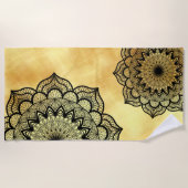 Serviette De Plage Mandala noir sur fond or doux (Devant)