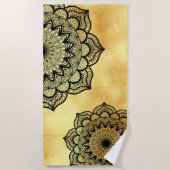 Serviette De Plage Mandala noir sur fond or doux (Devant)