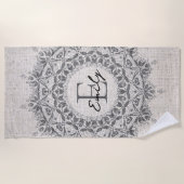 Serviette De Plage Mandala Nom Monogramme gris clair monochrome (Devant)