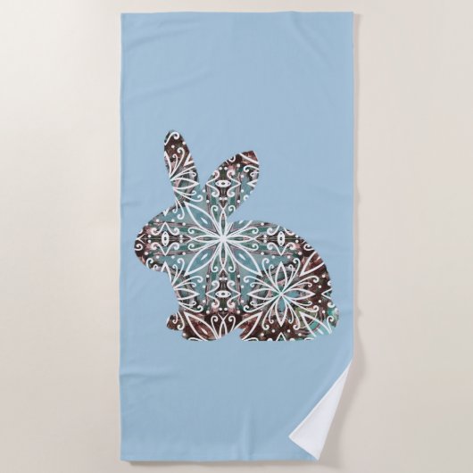 Serviette de plage Mandala Rabbit Chocolate et Blu (Devant)