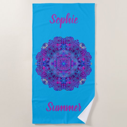 Serviette de plage Mandala rose et violet (Devant)