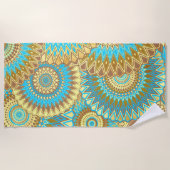 Serviette De Plage Mandala superposé bleu marron or (Devant)