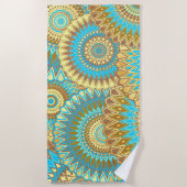 Serviette De Plage Mandala superposé bleu marron or (Devant)