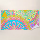 Serviette De Plage Mandala superposé rose bleu jaune menthe violet (Devant)