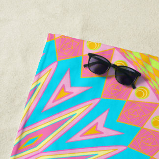 Serviette De Plage Mandala superposé rose bleu jaune menthe violet