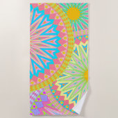 Serviette De Plage Mandala superposé rose bleu jaune menthe violet (Devant)