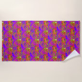 Serviette De Plage mandala violet motif jaune (Devant)