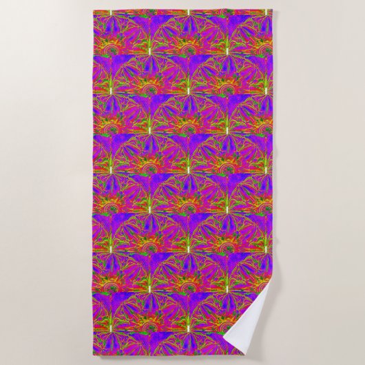 Serviette De Plage mandala violet motif jaune (Devant)
