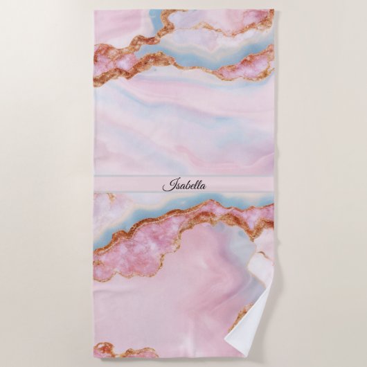 Serviette De Plage Marble Agate tendance Blue Rose Gold Collection (Devant)