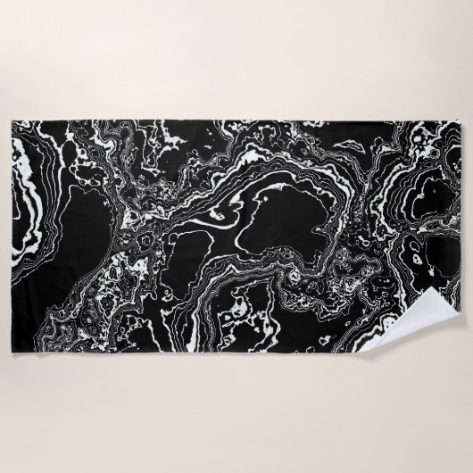 Serviette De Plage Marble Mystique - Agate Elegance - noir et blanc (Devant)